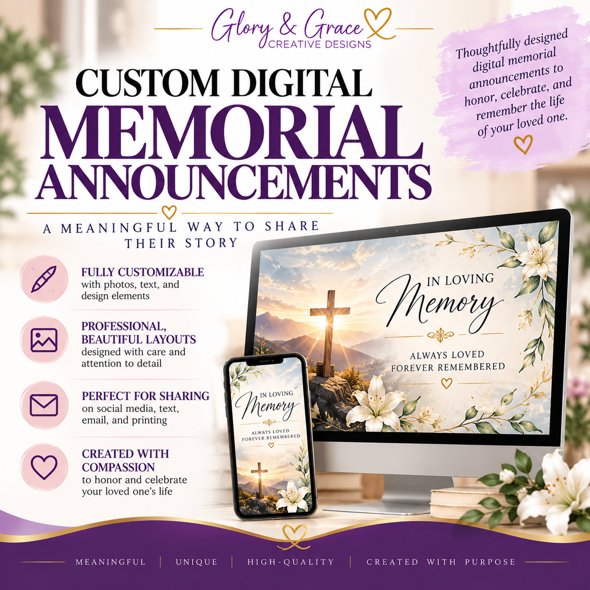 Custom Digital Memorial Announcement