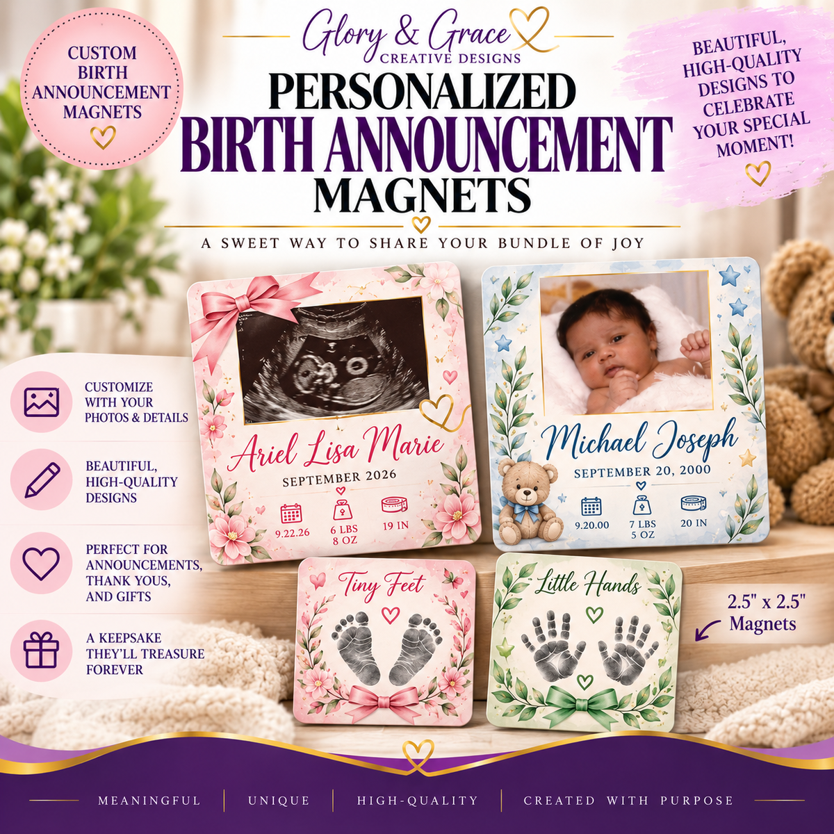 Personalized Birth Announcement Magnets