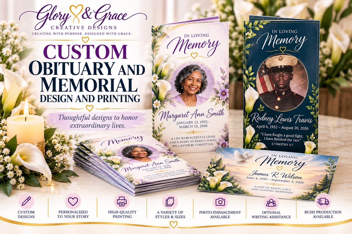 Custom Obituary and Memorial Design + Printing